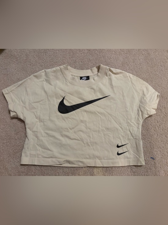 Nike Tops - Nike Cream Crop Top with Black Swoosh